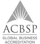 ACBSP (Accreditation Council for Business Schools and Programs) logo in grayscale with the tagline 'Global Business Accreditation.'